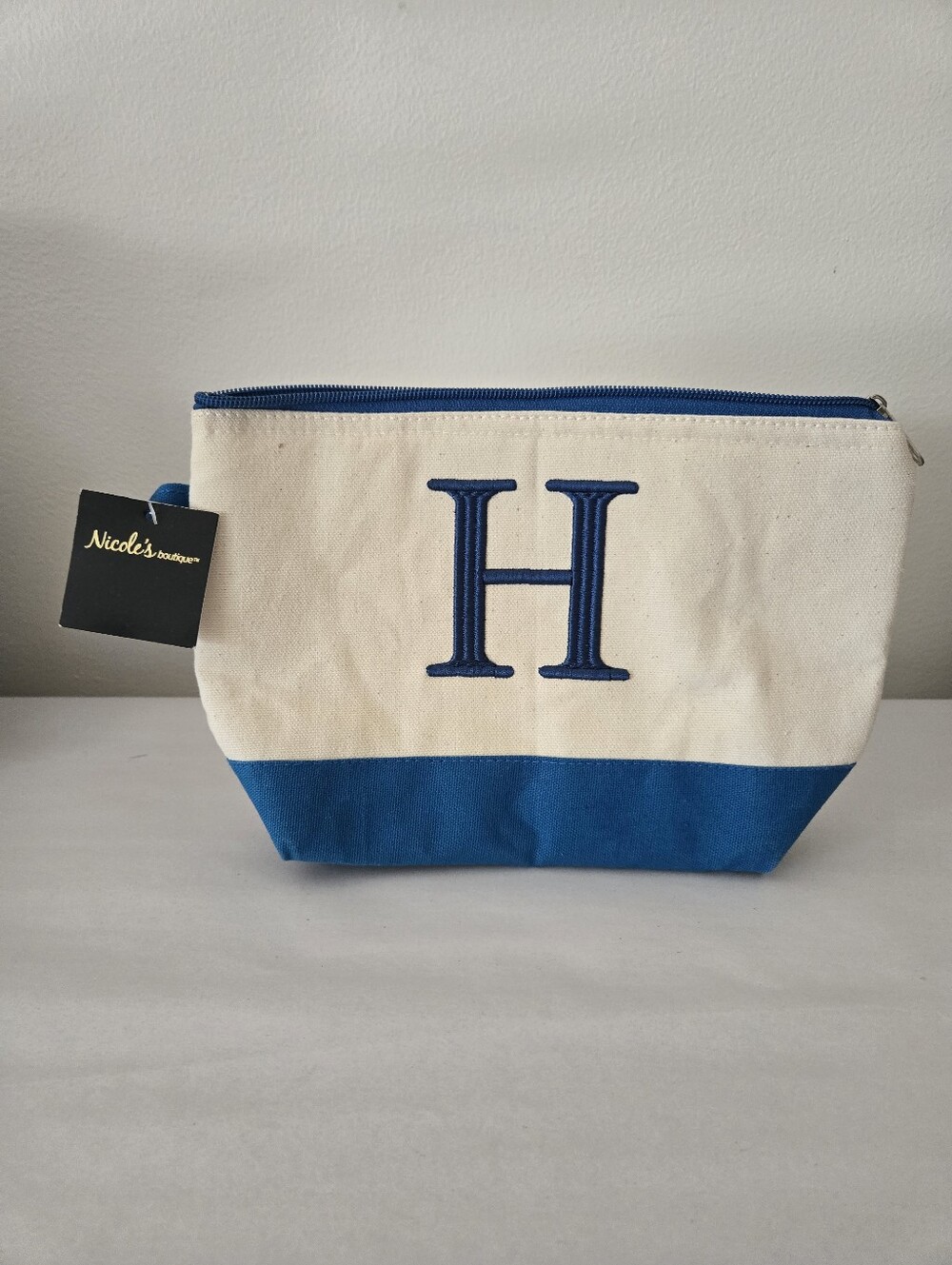 Multi Letter Monogrammed Letter Beige Linen Zippered Pouch Bag See Options